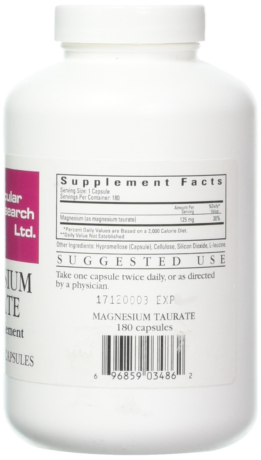Cardiovascular Research Pure Magnesium Taurate 180 Capsules Mineral Supplement