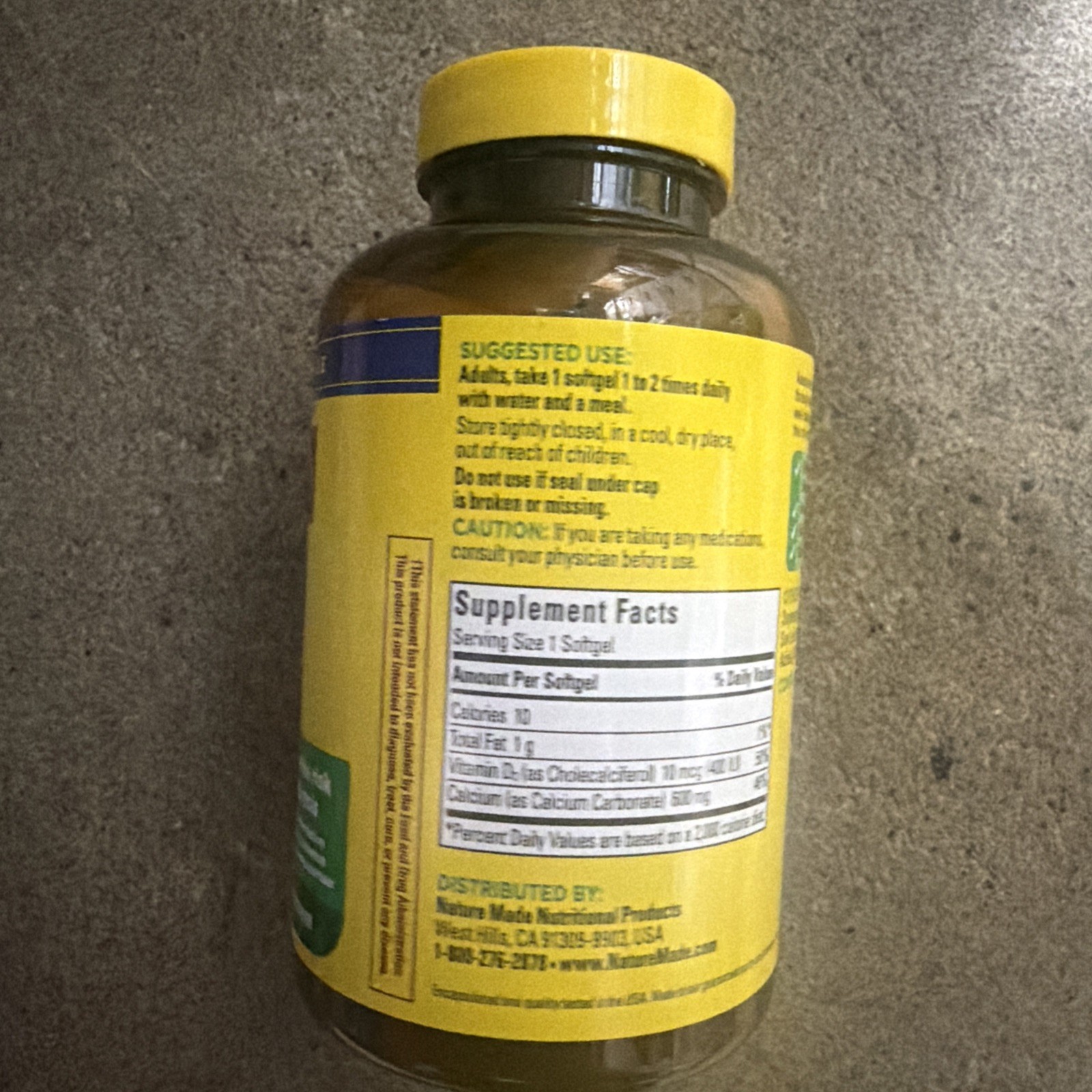 Nature Made Calcium 600 Mg Vitamin D3 100 Softgels Exp 11/2027
