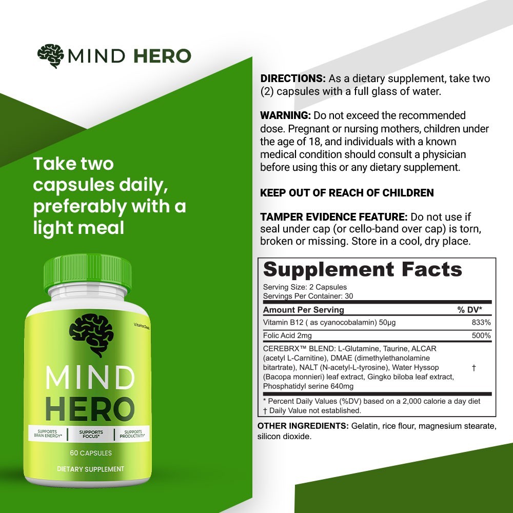 Mind Hero Brain Supplement, Max Strength, MindHero Cognitive Capsules (3 pack)