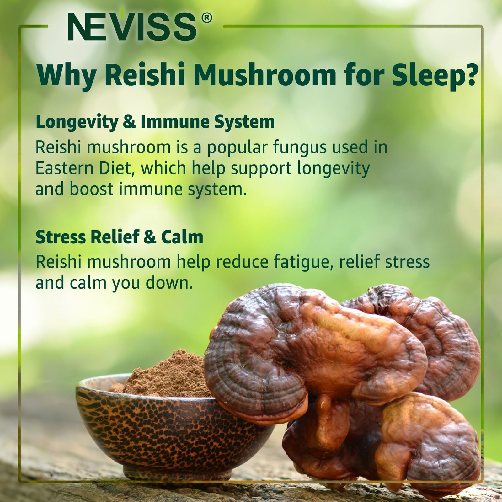 NEVISS Reishi Mushroom Sleep Gummies – Melatonin Free 60 Count (Pack of 1)
