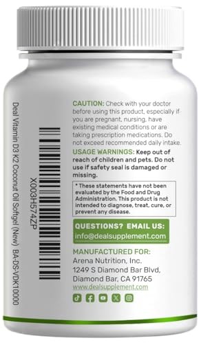 DEAL SUPPLEMENT Vitamin D3 10,000 IU + K2 MK7 200mcg Softgels, 250 Count |