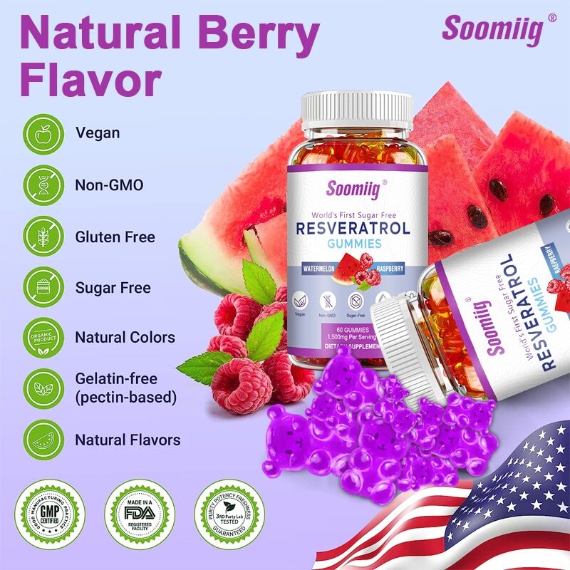 Resveratrol Gummies Anti-Aging Antioxidants, Brain Support, Radiant Skin