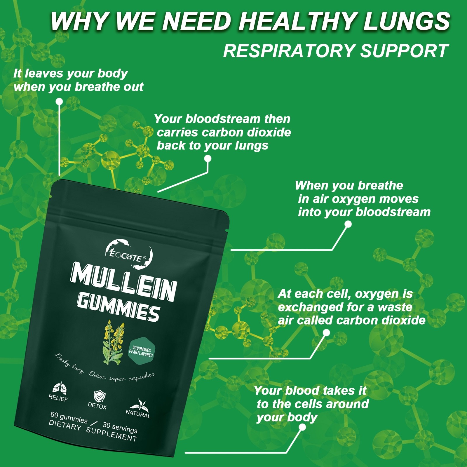 Mullein Leaf Extract Gummies for Lung Cleanse, Extra Strength 10000 MG USA