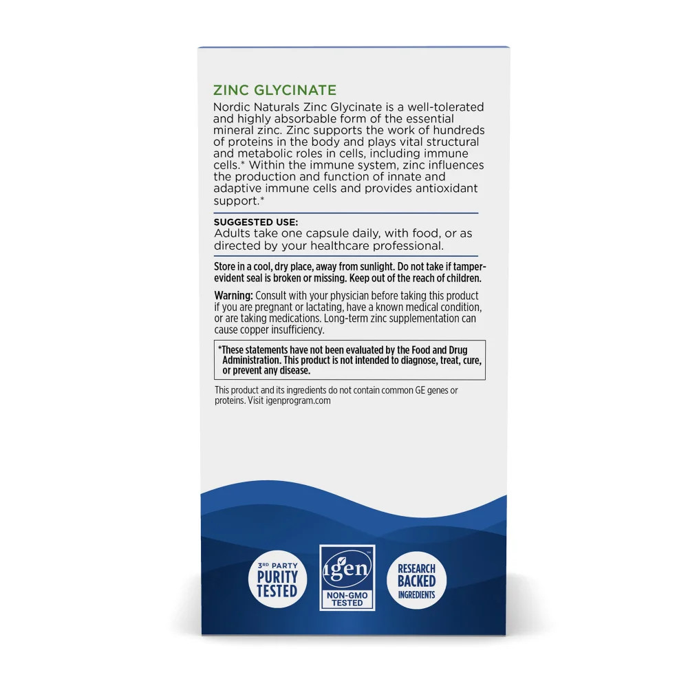 Nordic Naturals Zinc Glycinate – Healthy Immune System Function, 60 Count