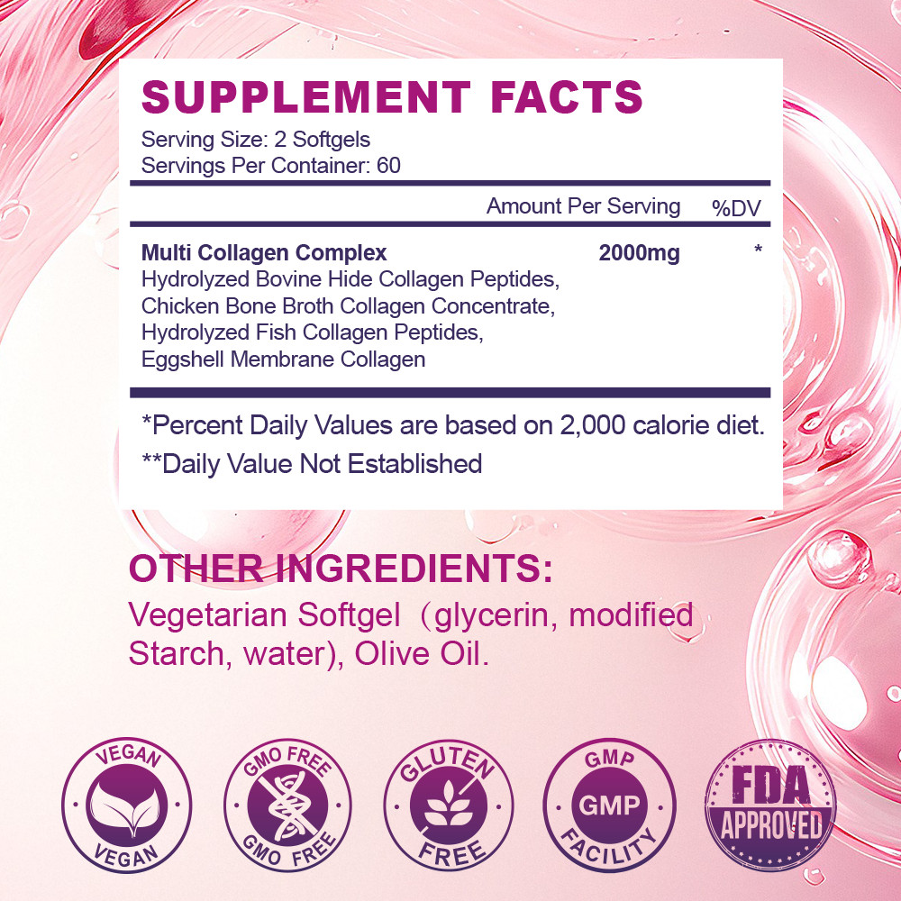 Collagen Peptides 2000mg – Type I, II, III, V, X – Premium Collagen Supplement