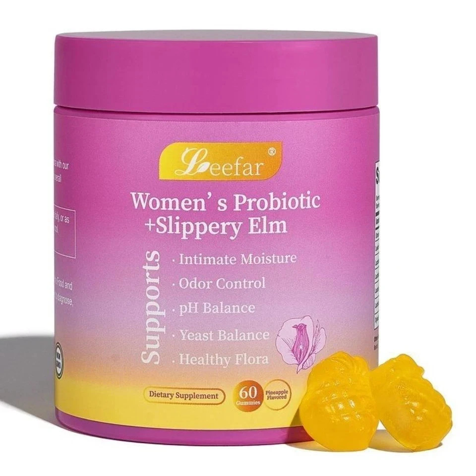 Women’s Probiotic & Slippery Elm Pineapple 60 Gummies Leefar Capsules 60 fresh