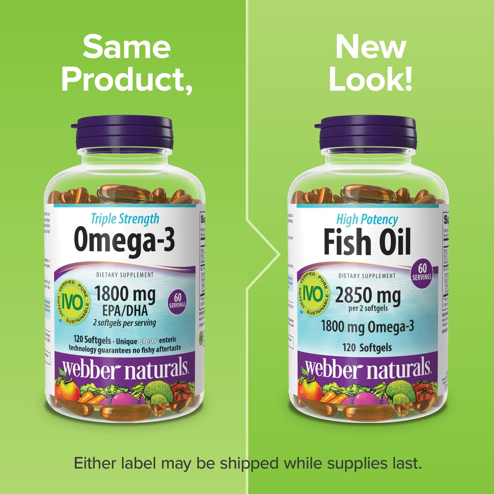 Fish Oil 2850 mg, High Potency, 1,800 mg Omega-3 per Serving, 120 Clear Enter…