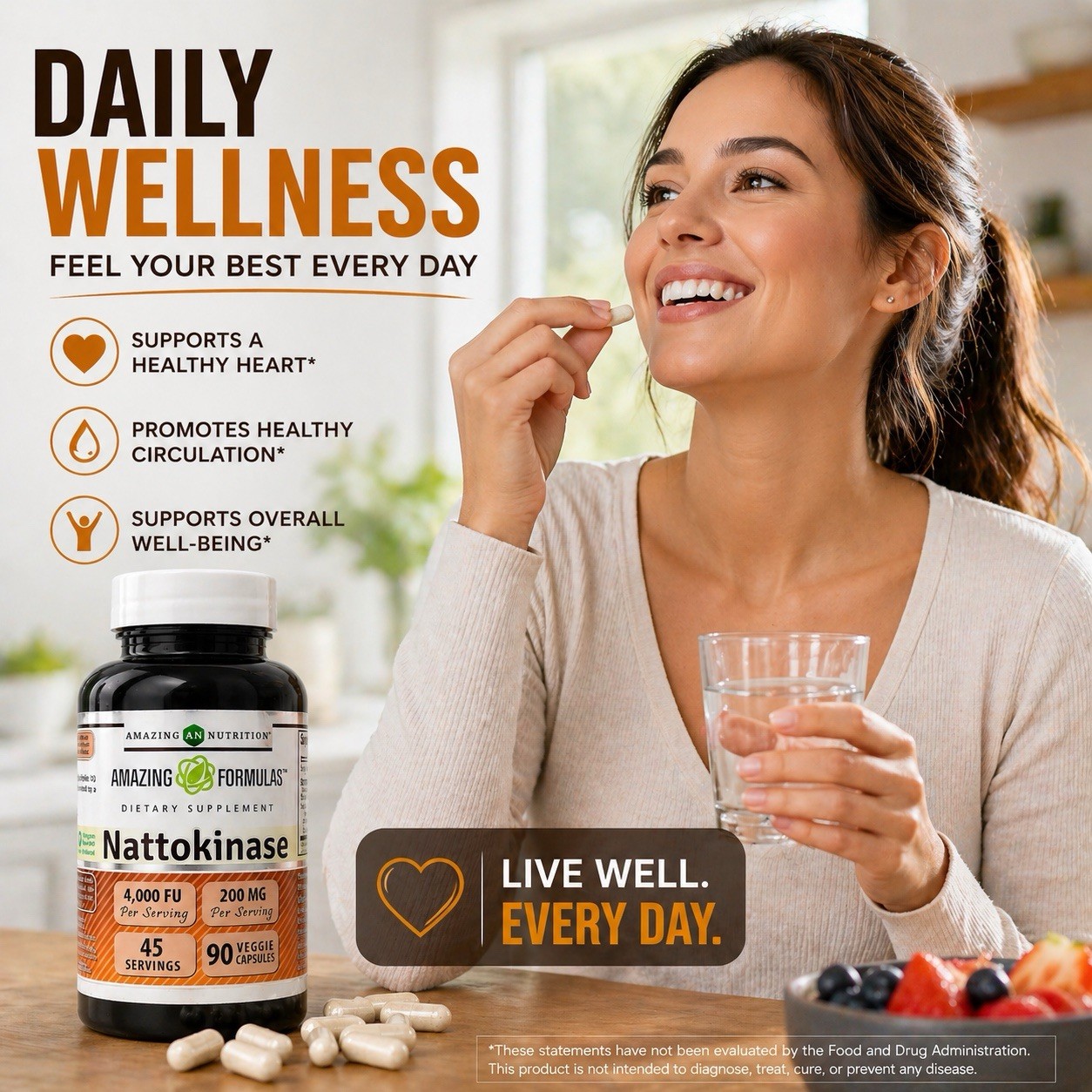 Nattokinase 4000 FU 200mg 180 Capsules 2 Pack Non GMO Supplement