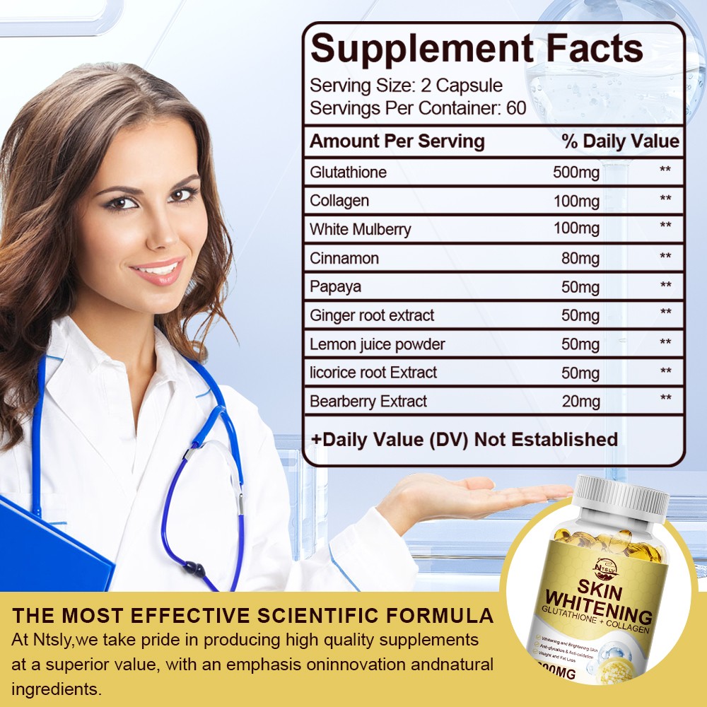 NTSLV Glutathione Collagen 600mg 120 Capsules Antioxidant Beauty Support