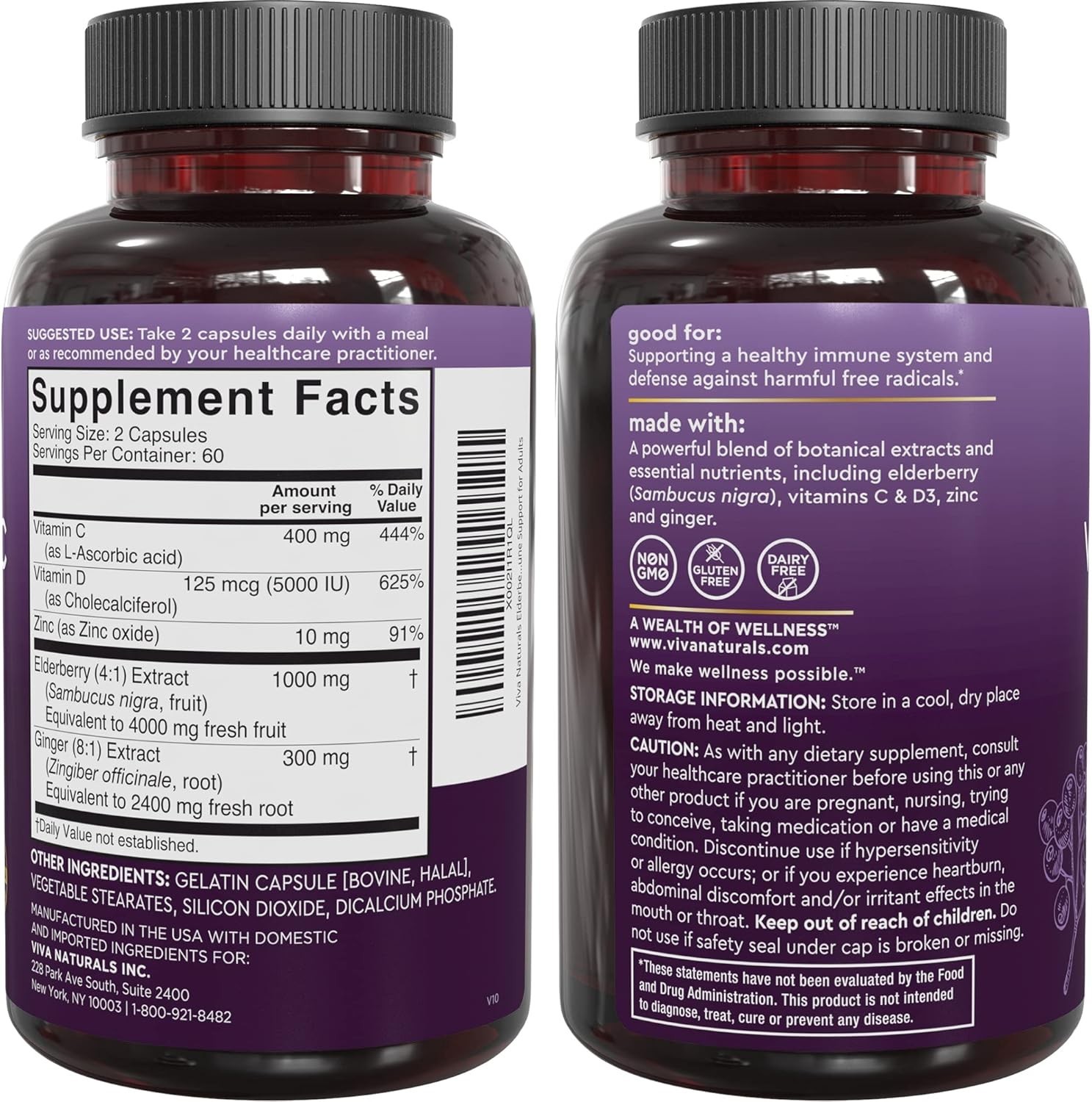Viva Naturals Elderberry with Vitamin C and Zinc for Adults – 5 in 1 Sambucus…