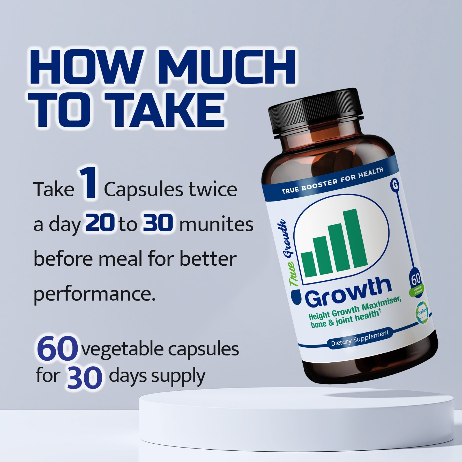TrueMed Growth Support Supplement Height Growth Maximizer 438 Mg 60 Capsules