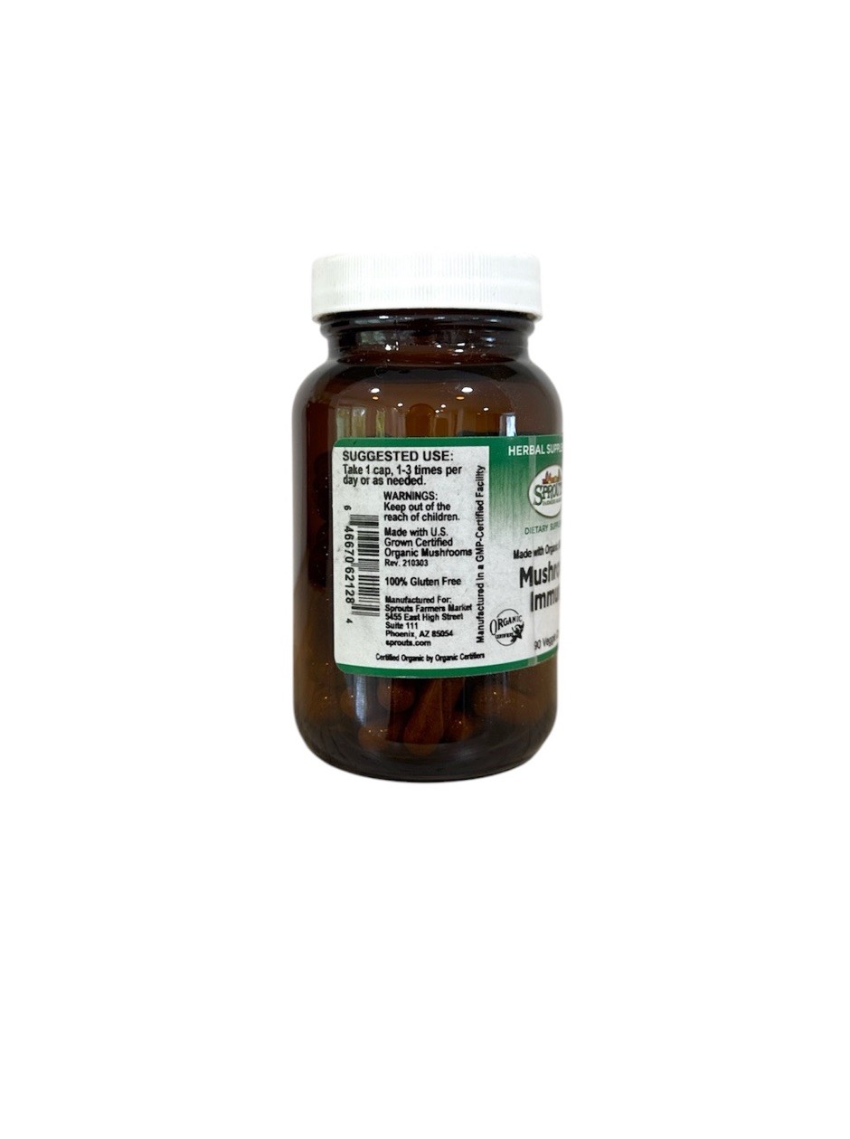 Sprouts Organic Mushrrom Immune Dietary Supplement 90 Veggie Caps, EXP 06/2028
