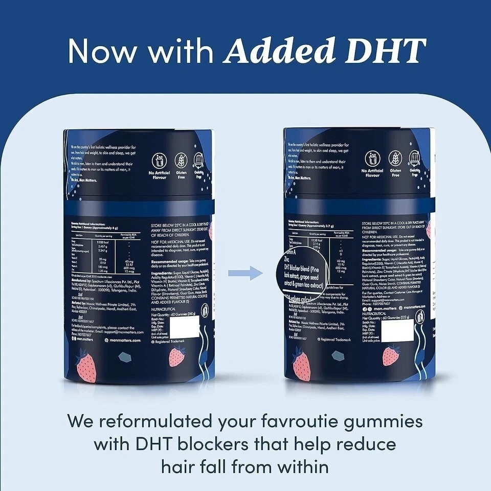 Man Matters Biotin Hair (60 Gummies) with DHT Blocker Keeps Hair Healthy,Strong