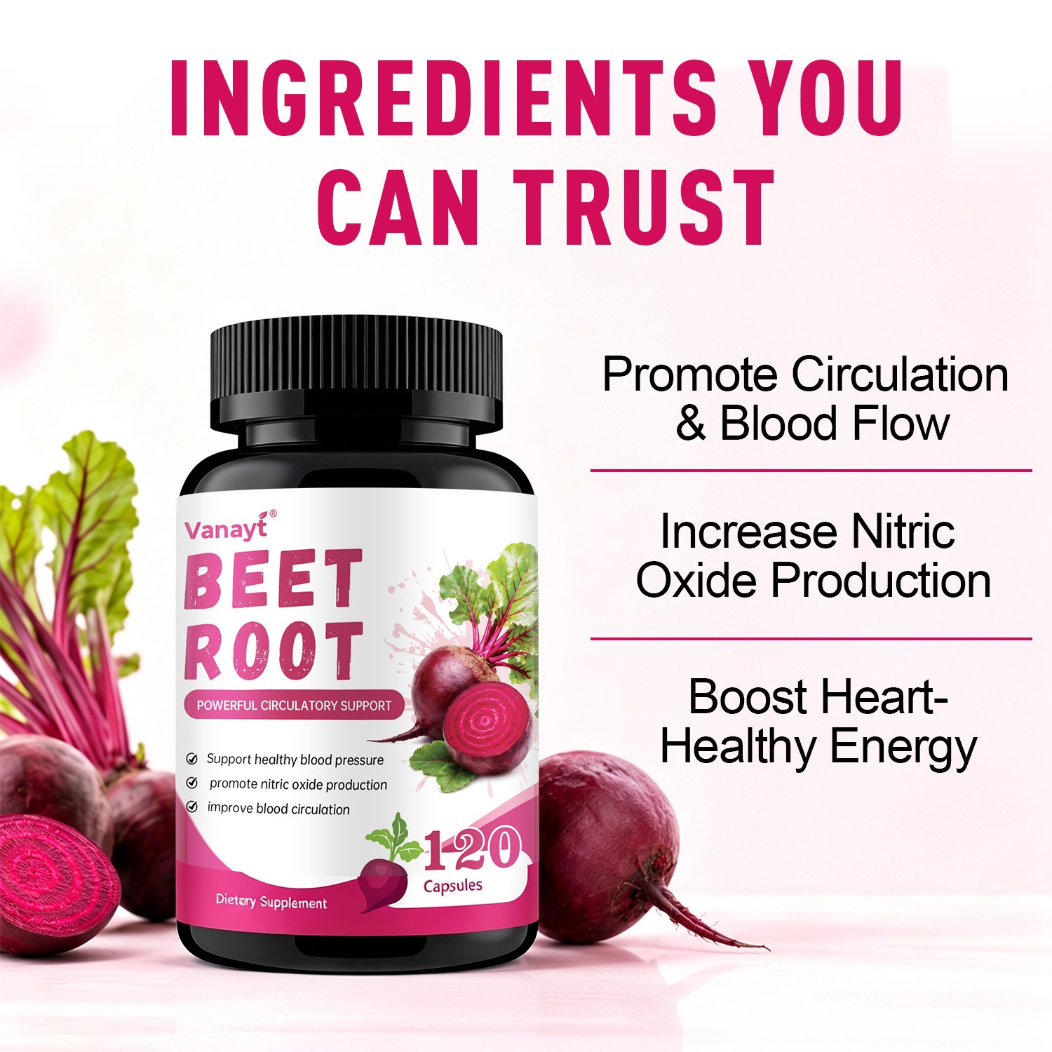 Beet Root Capsules Nitric Oxide Support Heart BP Circulation Energy Supplement