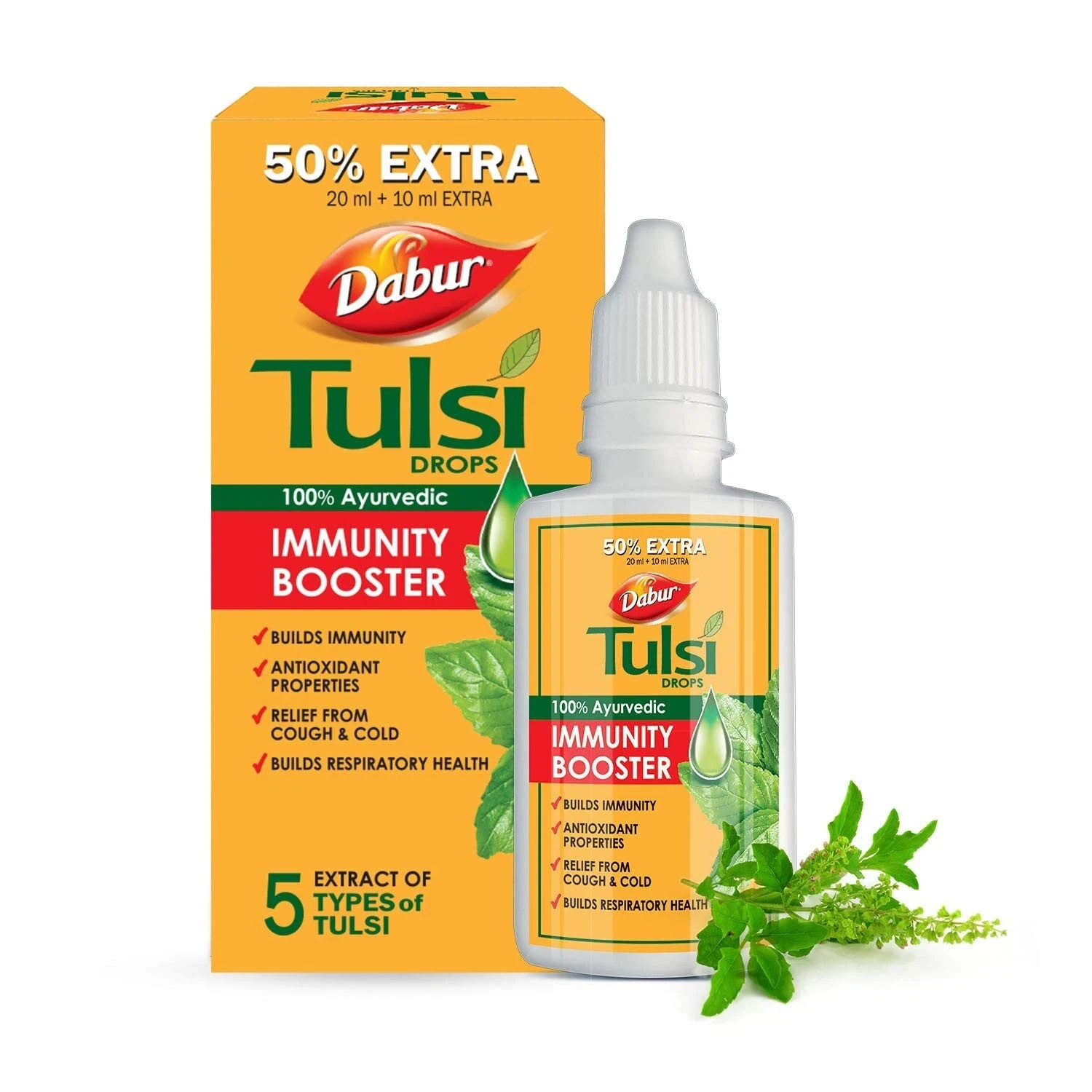 2 Pack Dabur Tulsi Drops Liquid Immunity Booster Ayurvedic Wellness 30ml