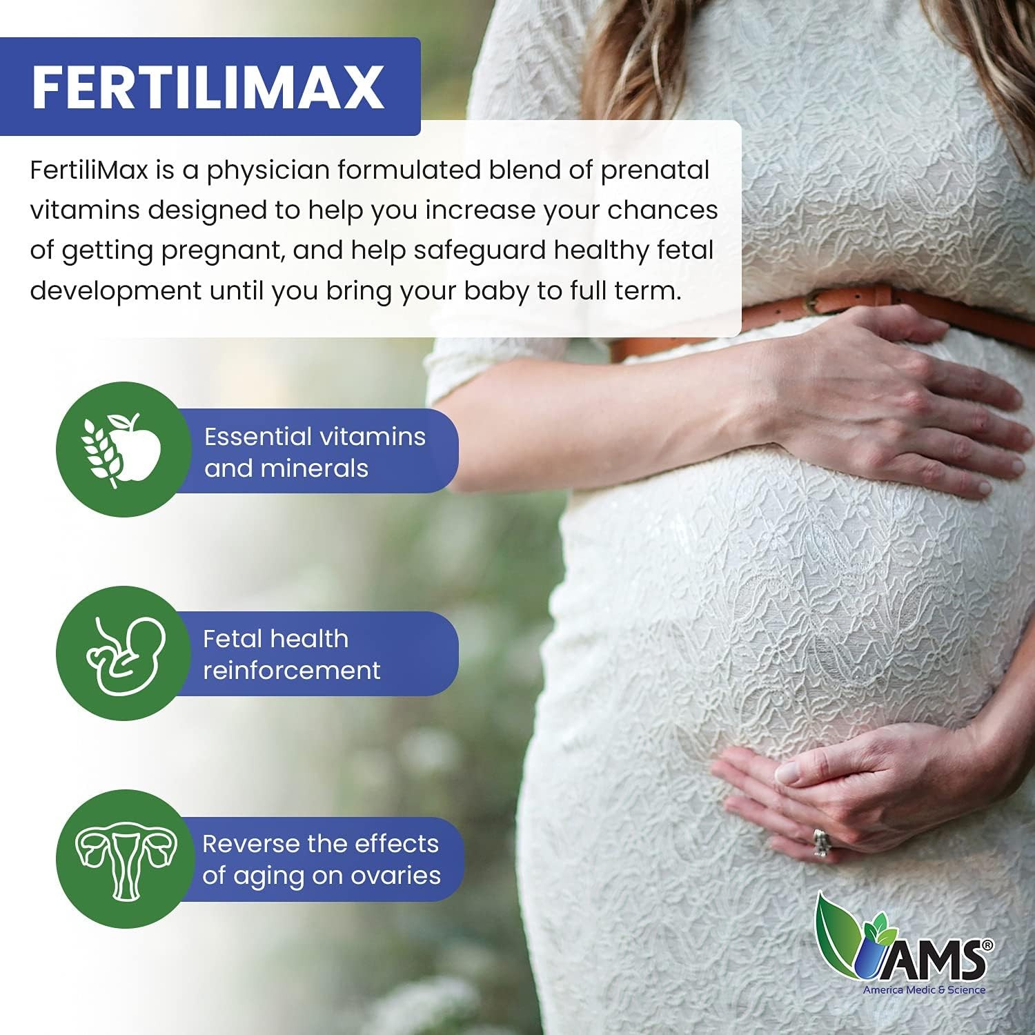 AMS FertiliMax, Fertility Supplements for Women with Folate, CoQ10, DHEA,…