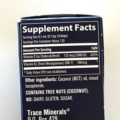 Trace Minerals Liquid Ionic D3 & K2 125 mcg 2 Fl Oz exp 06/2027 Sealed