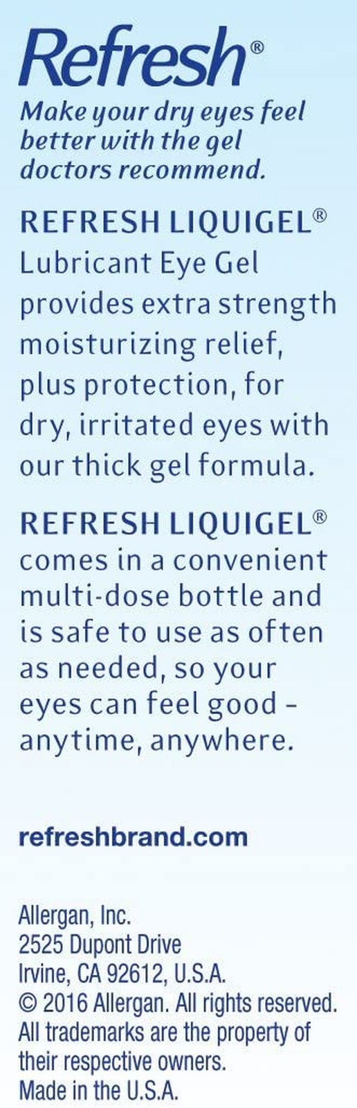 Refresh Liquigel Lubricant Eye Drops Soothing Gel – 0.5 fl oz, Pack of 5