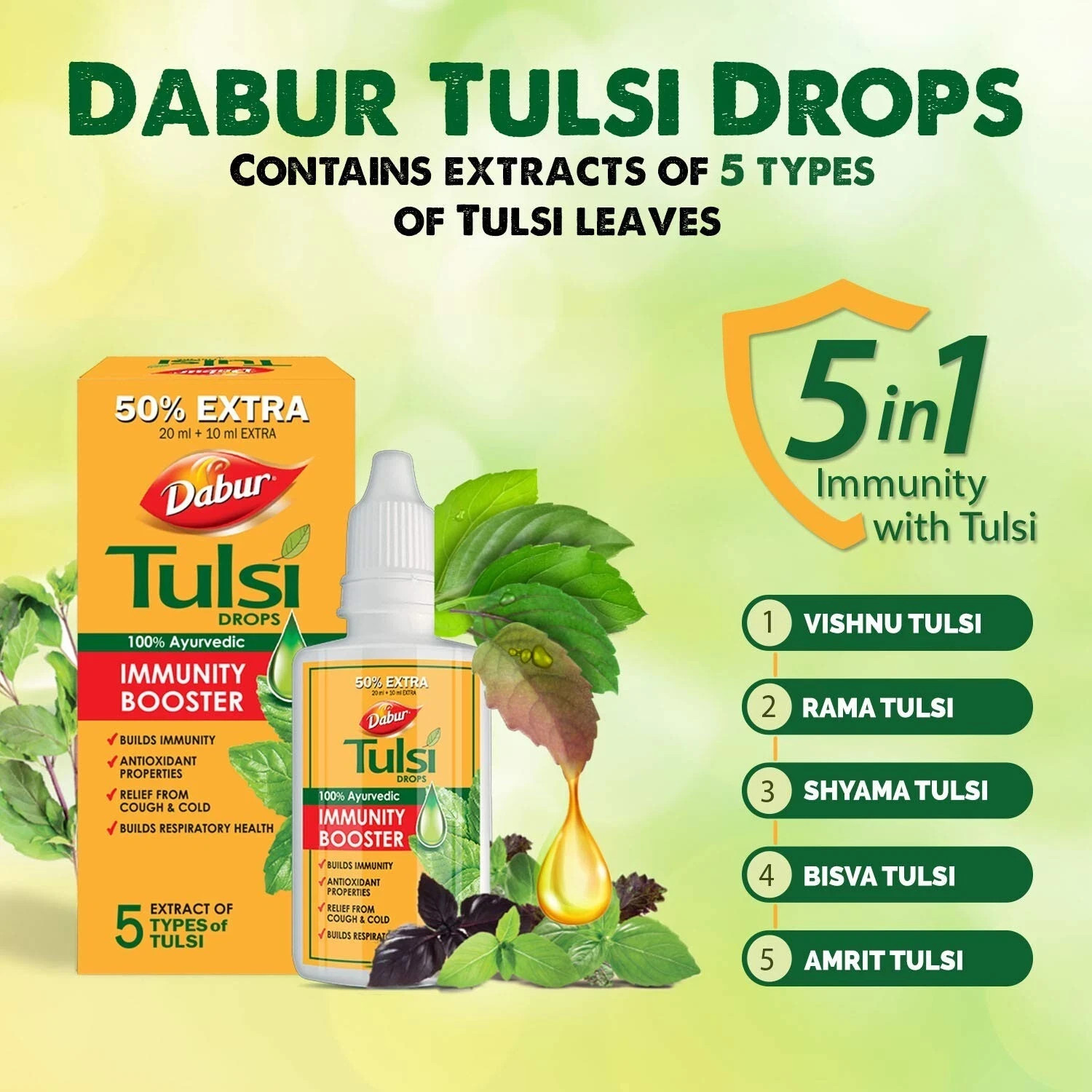 2 Pack Dabur Tulsi Drops Liquid Immunity Booster Ayurvedic Wellness 30ml