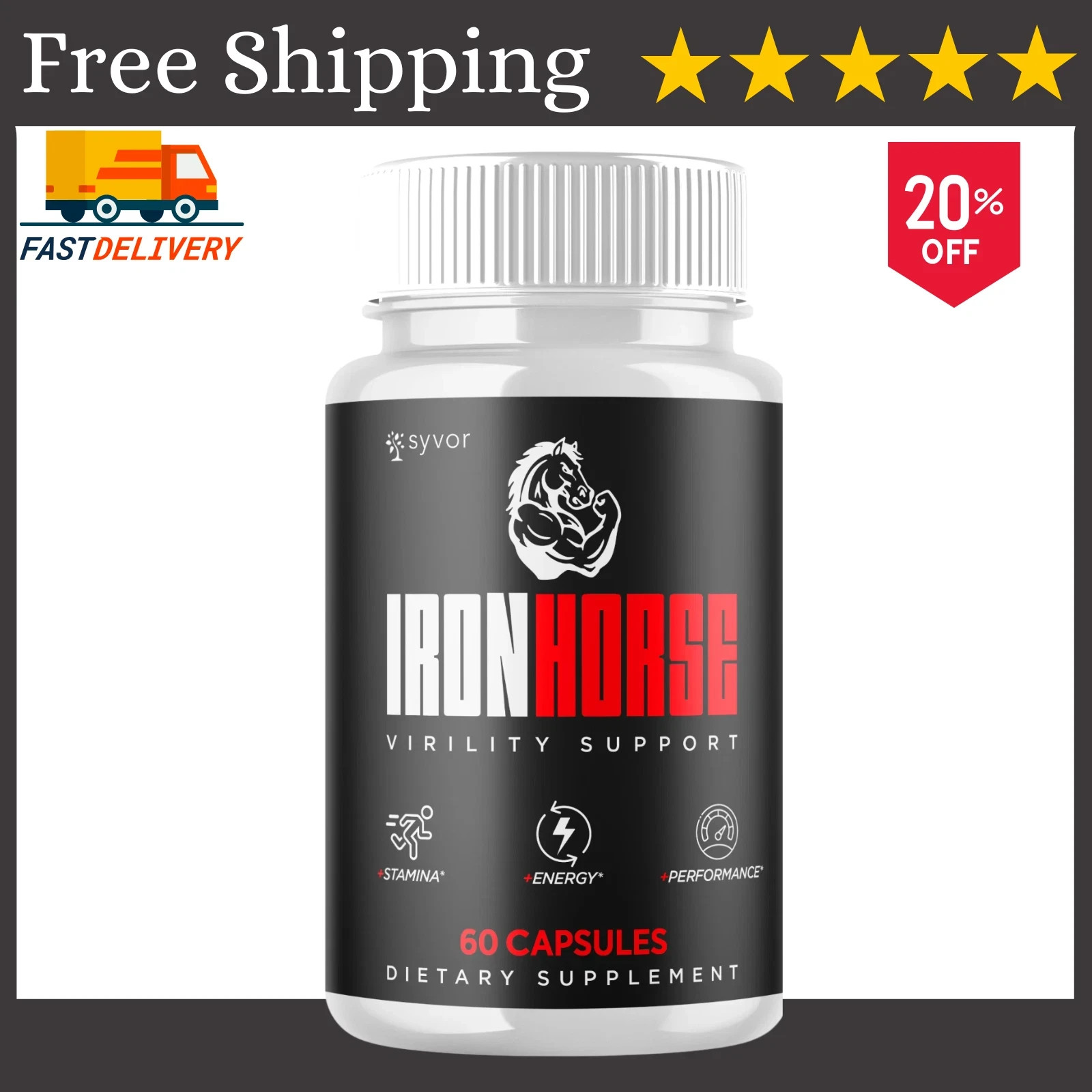 (1 Pack) Iron Horse for Men Advanced Formula Vitamin Max Supplement 60 Capsules.