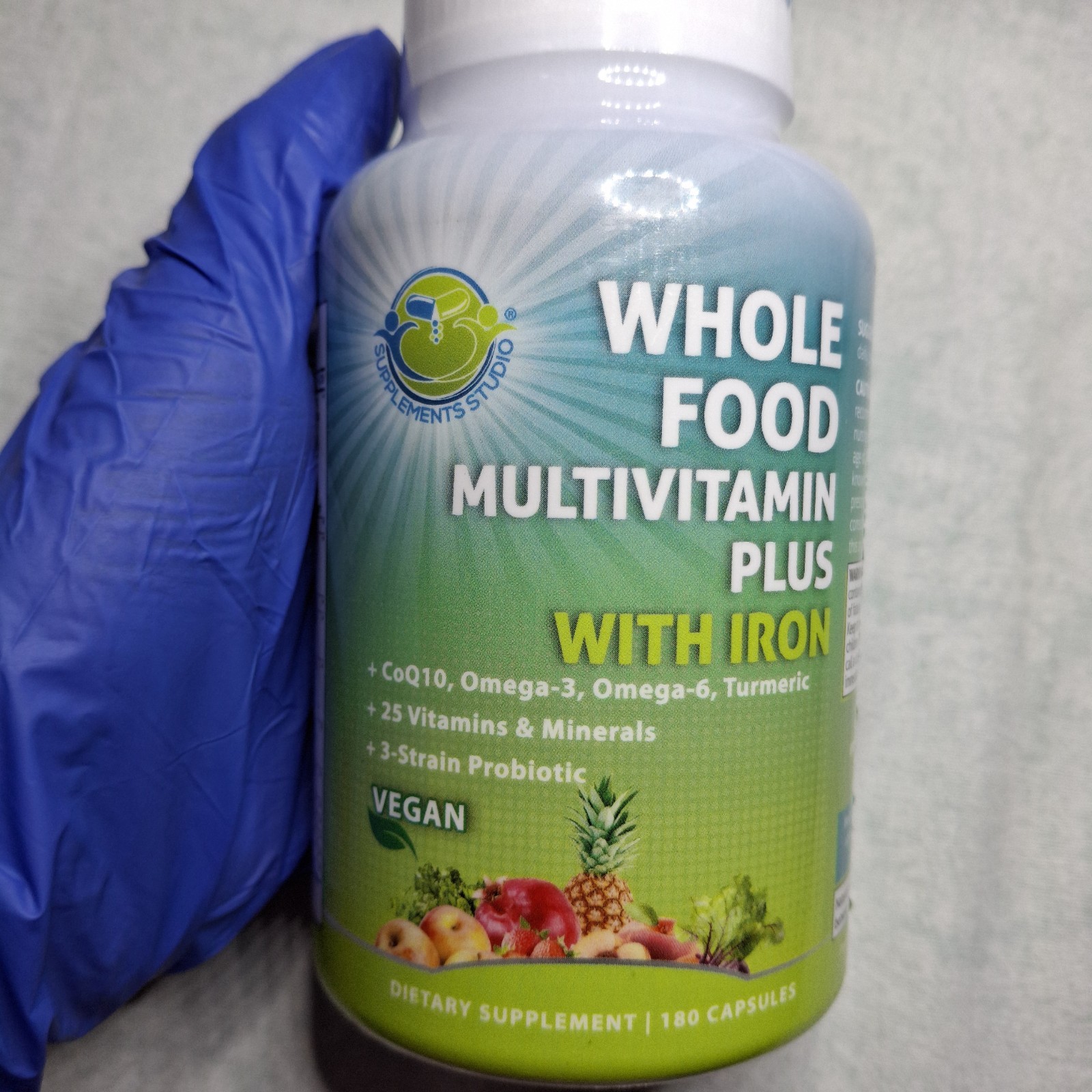 Vegan Whole Food Multivitamin w/ Iron, Probiotics, Enzymes, CoQ10, 180 Caps