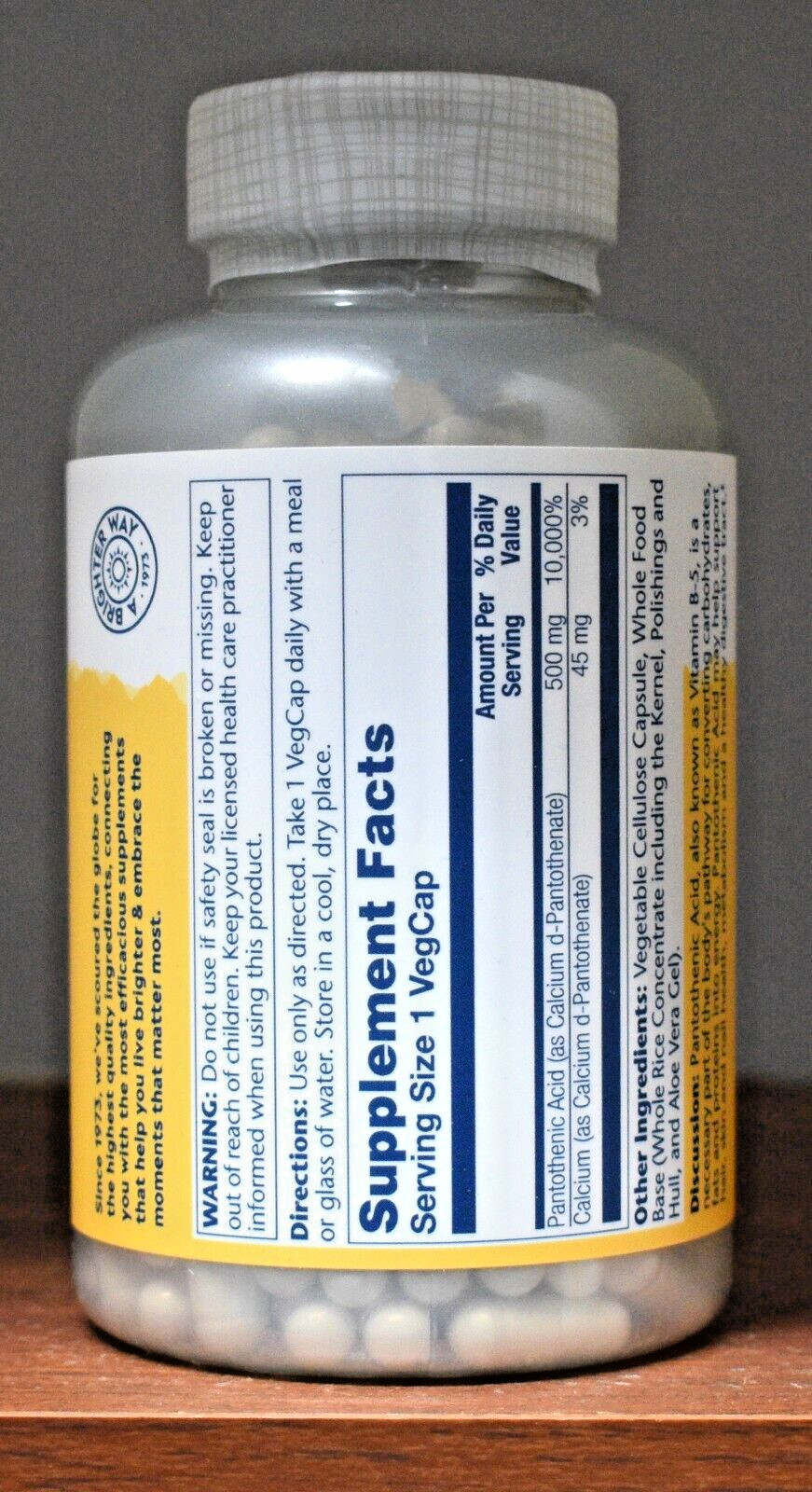 Solaray Pantothenic Acid 500 mg 250 Capsules