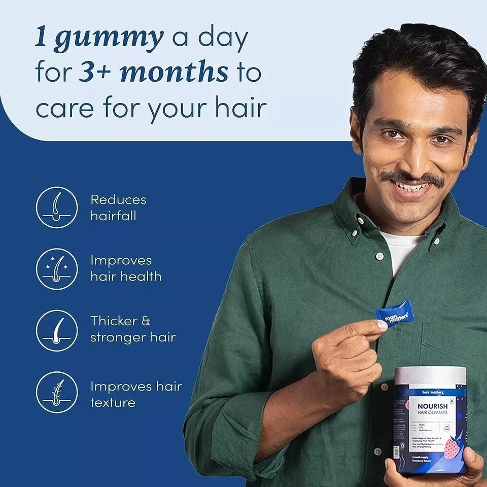 Man Matters Biotin Hair (60 Gummies) with DHT Blocker Keeps Hair Healthy,Strong