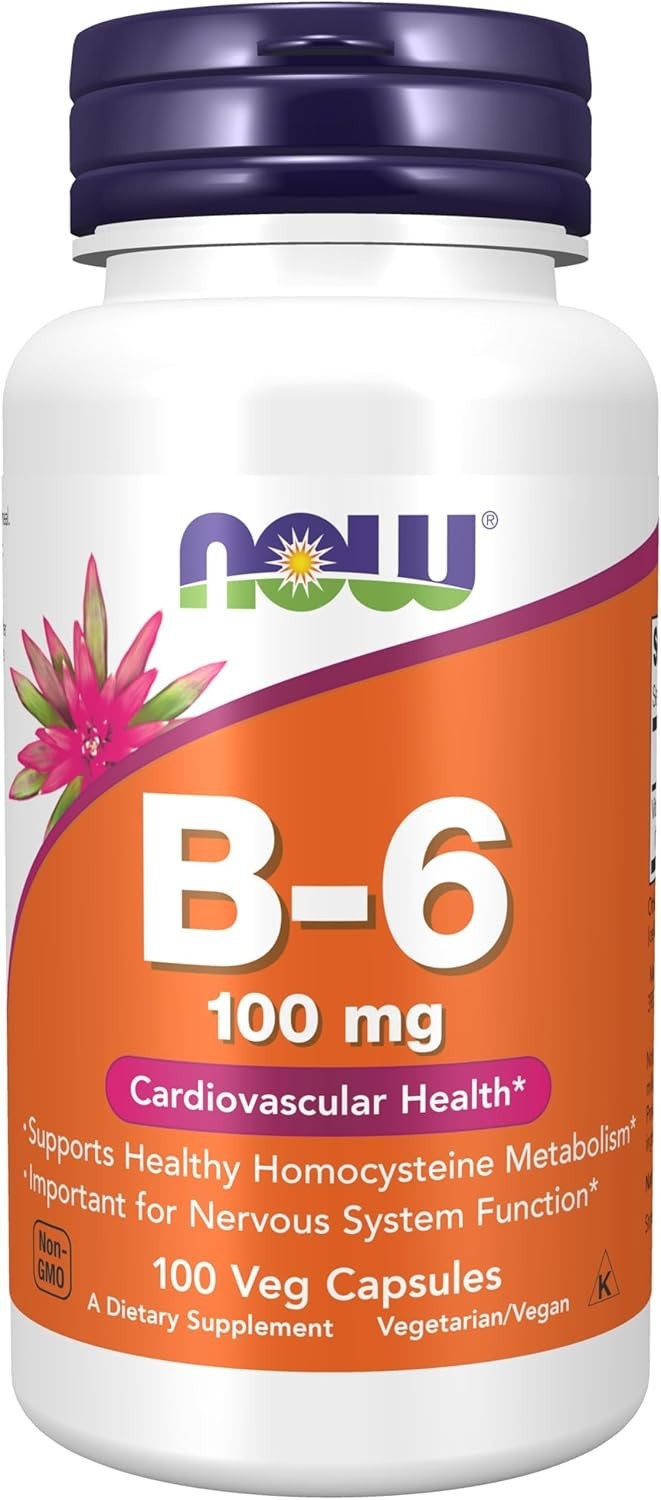 NOW Foods Vitamin B-6 100mg 100 Veg Capsules Pyridoxine HCl Supplement