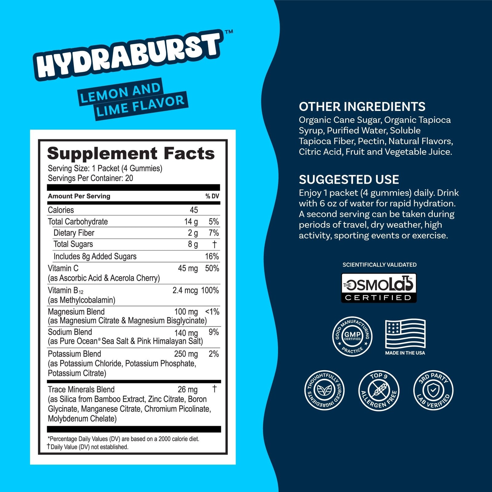 HydraBurst Electrolyte Gummies – Lemon Lime | Reduced Sugar* | Scientifically…