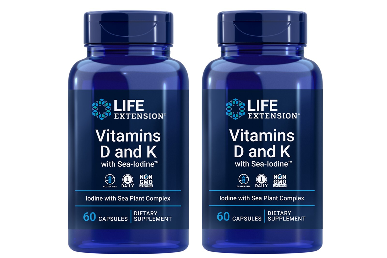 2 x Life Extension Vitamins D and K Sea-Iodine Tyriod 5000 IU 60ct – 03-2026 NEW