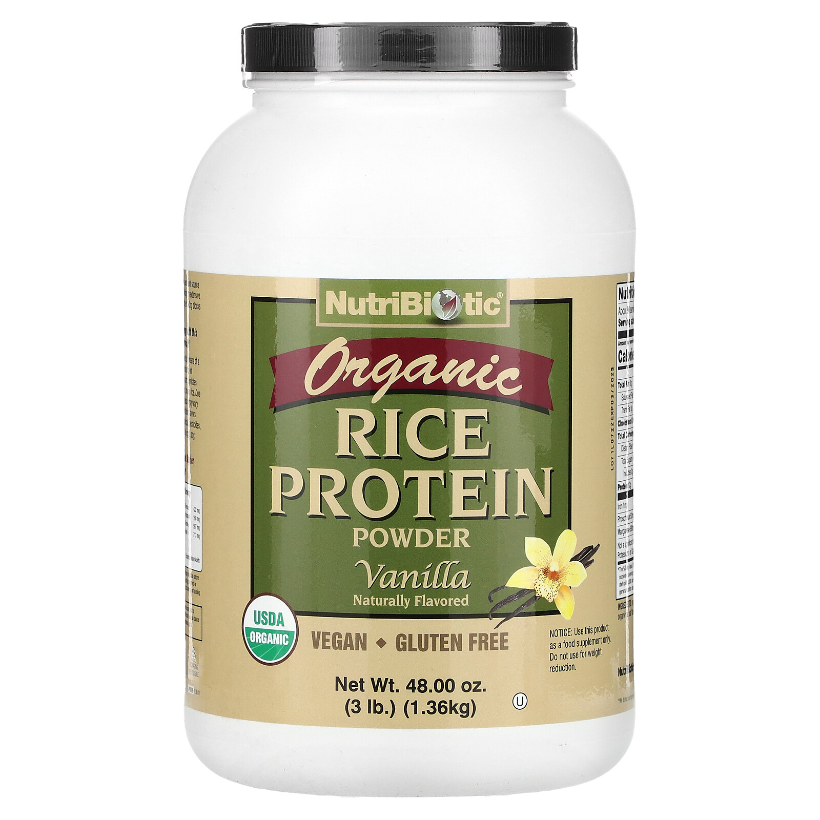 Organic Rice Protein Powder, Vanilla, 3 lb (1.36 kg)