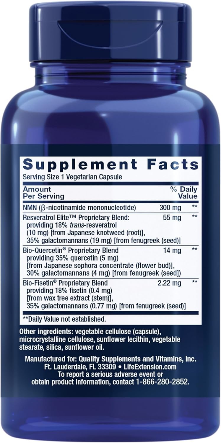 LIFE EXTENSION NAD +NMN with RESVERATROL ELITE CELL SUPPORT 90 Veg Capsule