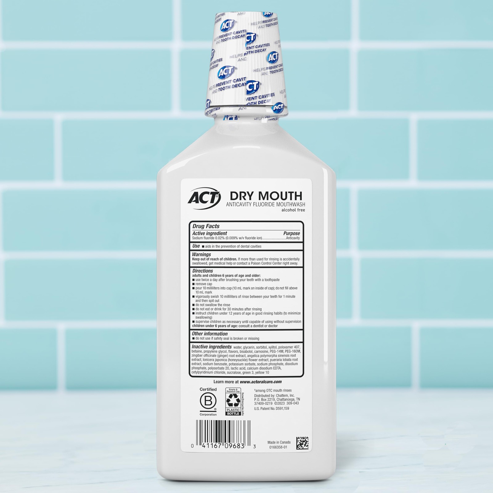 ACT Dry Mouth Anticavity Zero Alcohol Fluoride 33.8 Fl Oz (Pack of 1), Blue