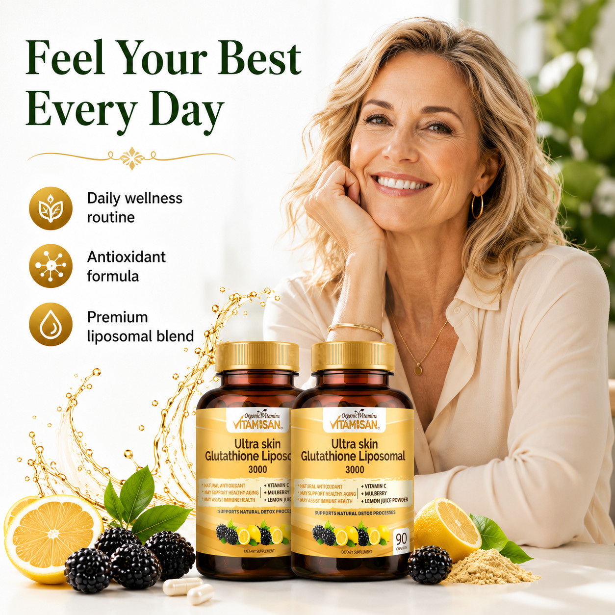 2 Pack Liposomal Glutathione 3000mg + Vitamin C Antioxidant Skin 180 Caps