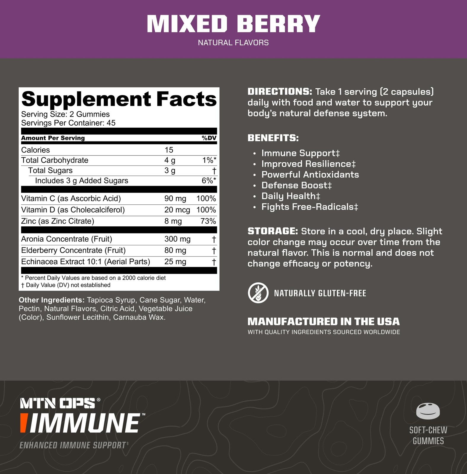 MTN OPS Immune Gummies Immune Support Supplement 90 Gummies with Elderberry &…