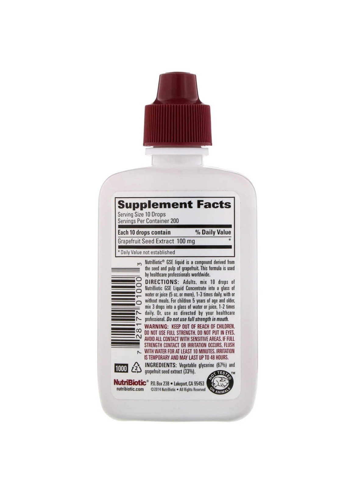 Vegan GSE Grapefruit Seed Extract, Liquid Concentrate, 100 mg, 2 fl oz (59 ml)