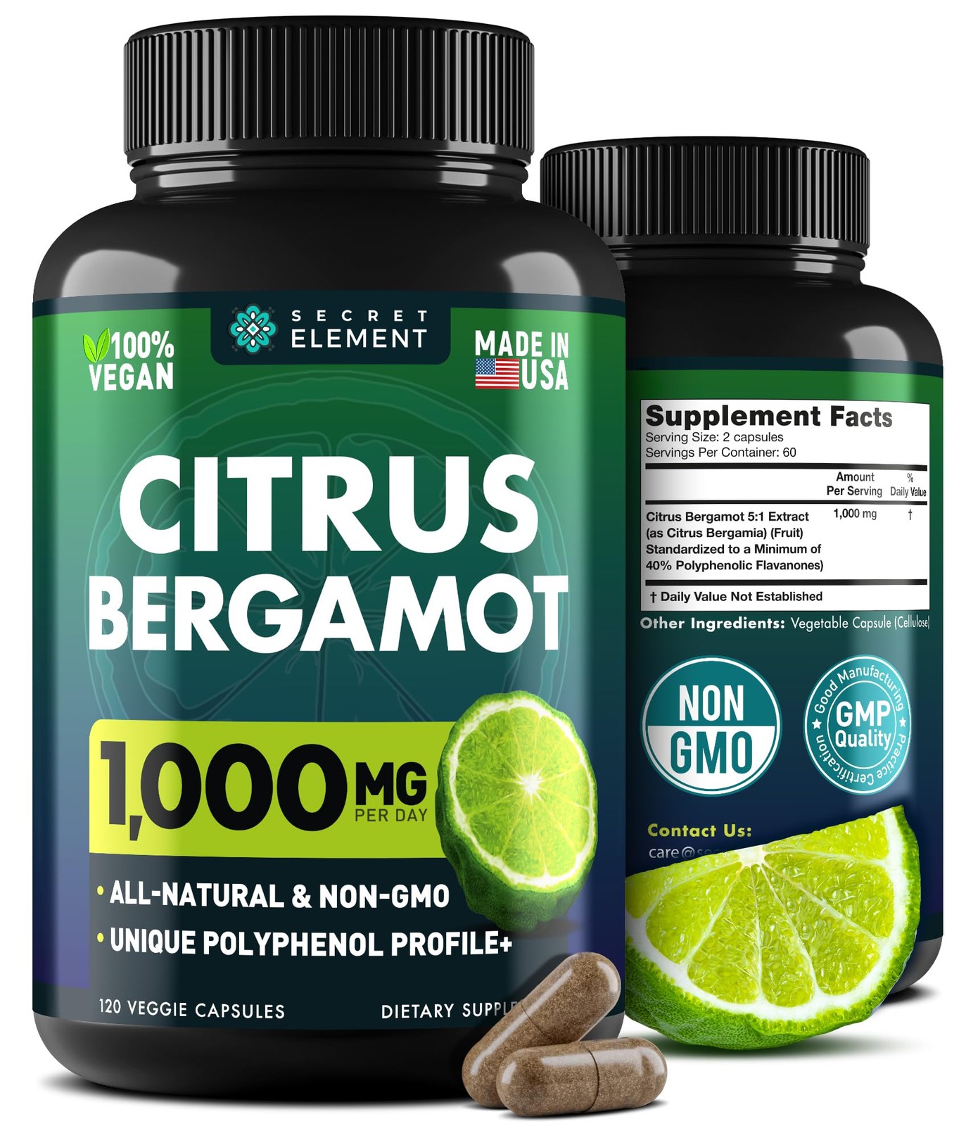 Citrus Bergamot Extract 1000mg for Women and 120 Count (Pack of 1), Capsules