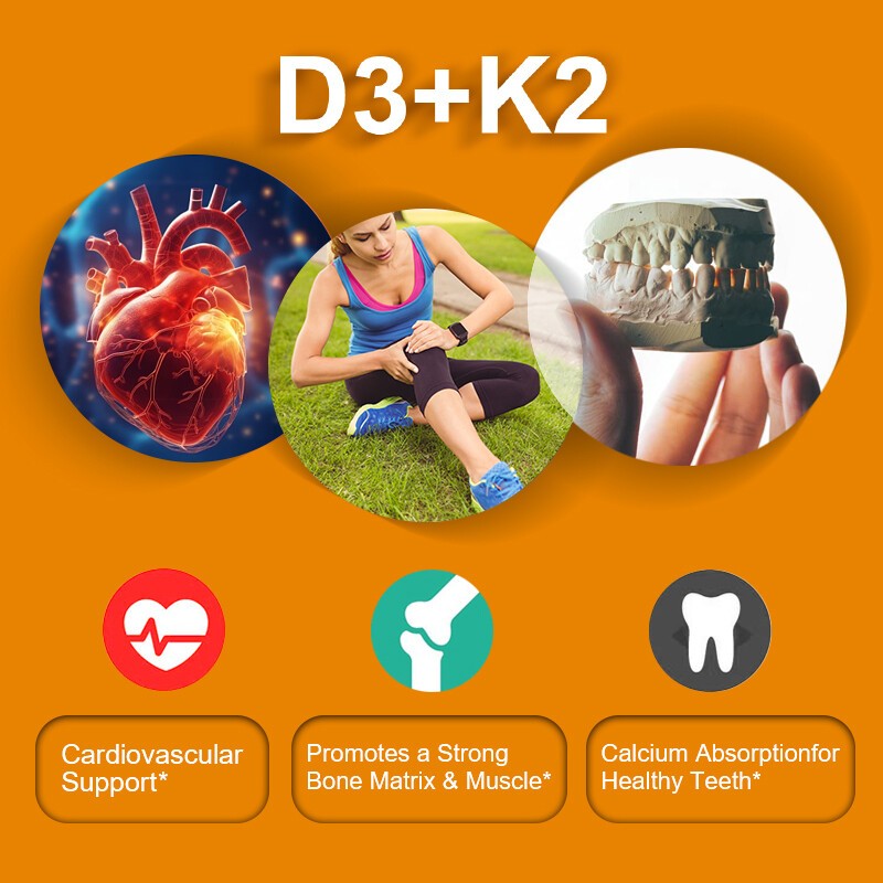 1-4 Packs Vitamin K2 (MK7) D3 5000 IU Supplement, BioPerine Capsules, Immune USA