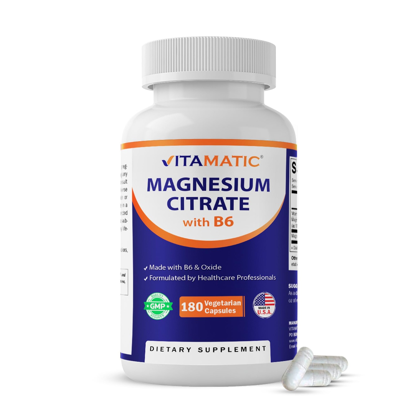 Vitamatic Magnesium Citrate 500mg per Serving 180 Count (Pack of 1), No Color