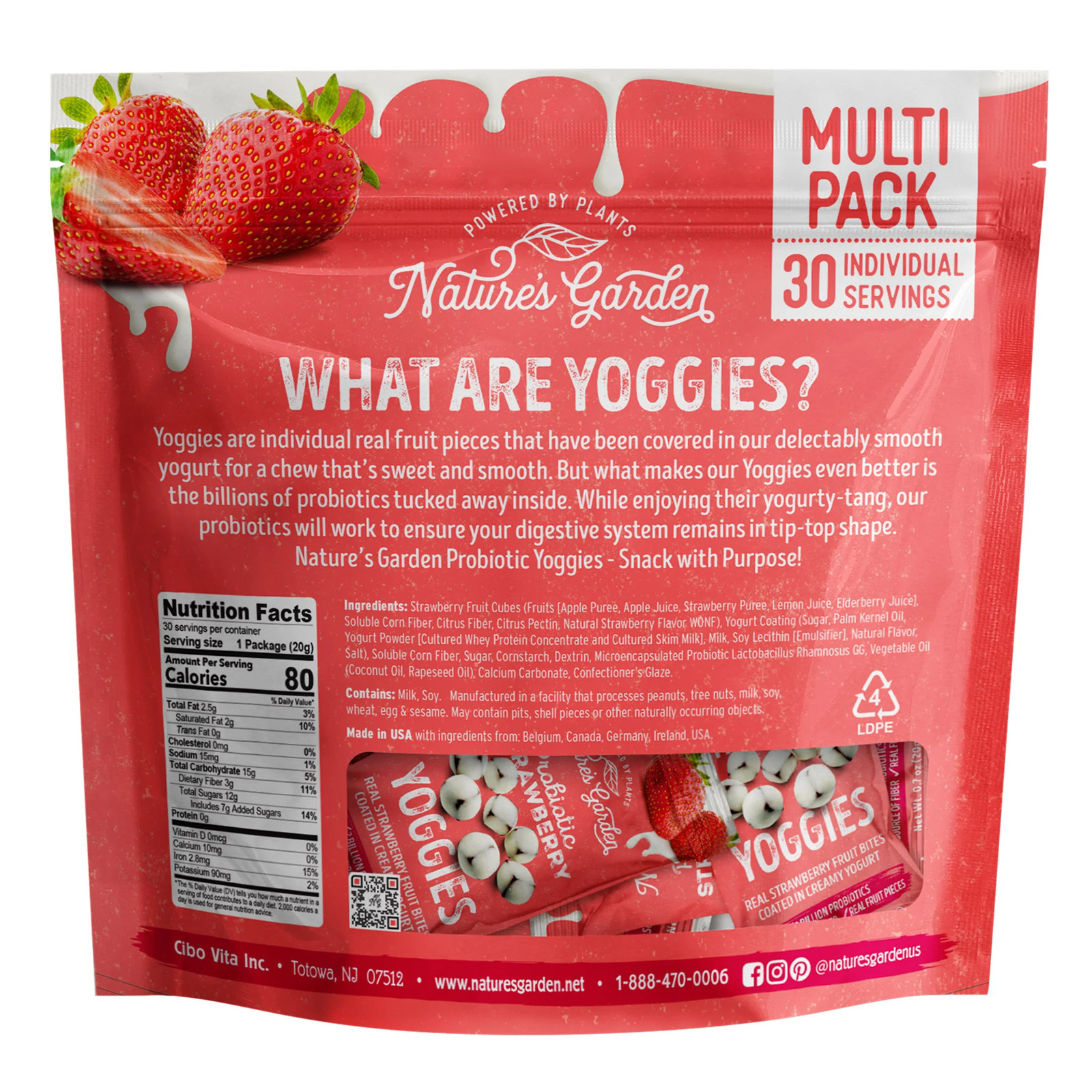Nature’s Garden, Probiotic Strawberry Yoggies, 0.7 oz, 30-count