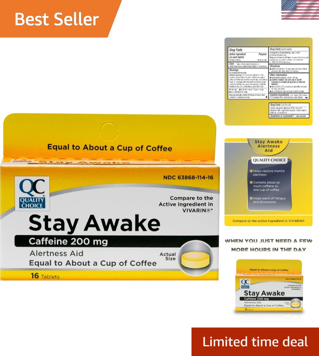 16 Count Stay Awake Caffeine Tablets – Fast-Acting Energy for Studying & Driving