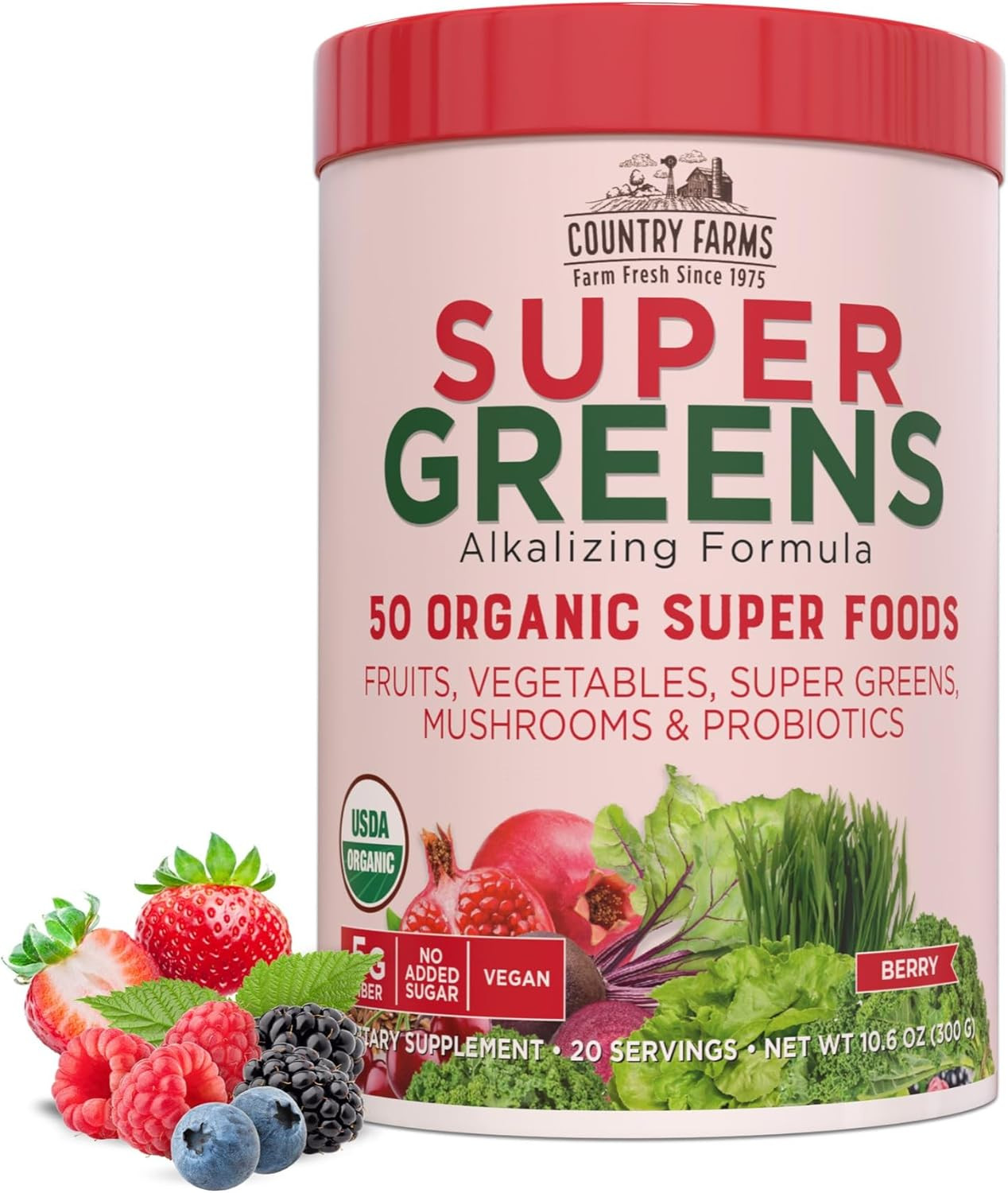 Country Farms Super Greens Organic Drink Mix 50 Superfoods 10.6 Ounce