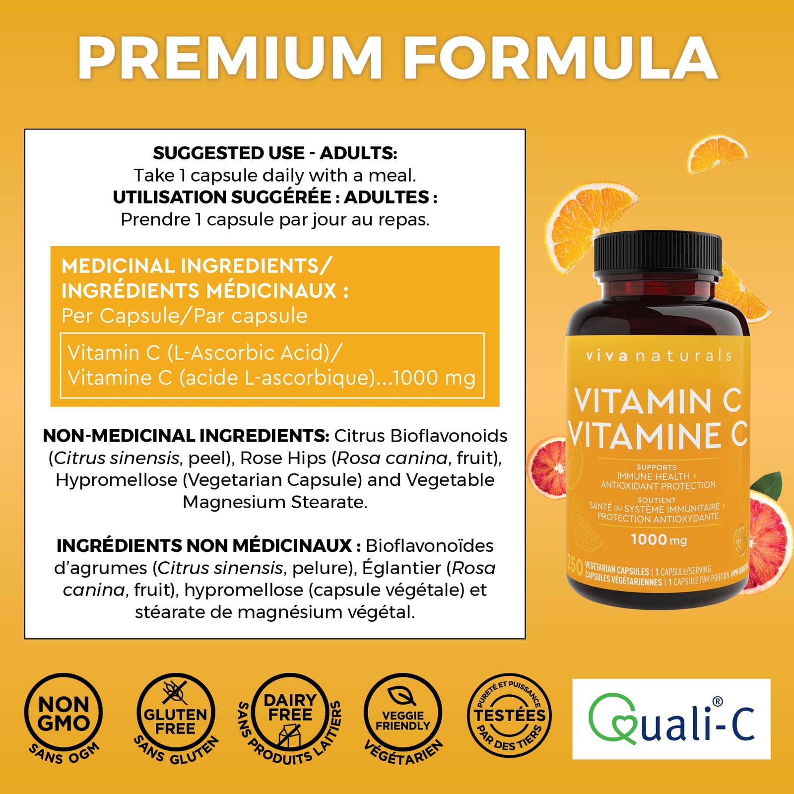 Viva Naturals Vitamin C 1000mg – Non-GMO Vitamin C Supplements with Citrus Biofl