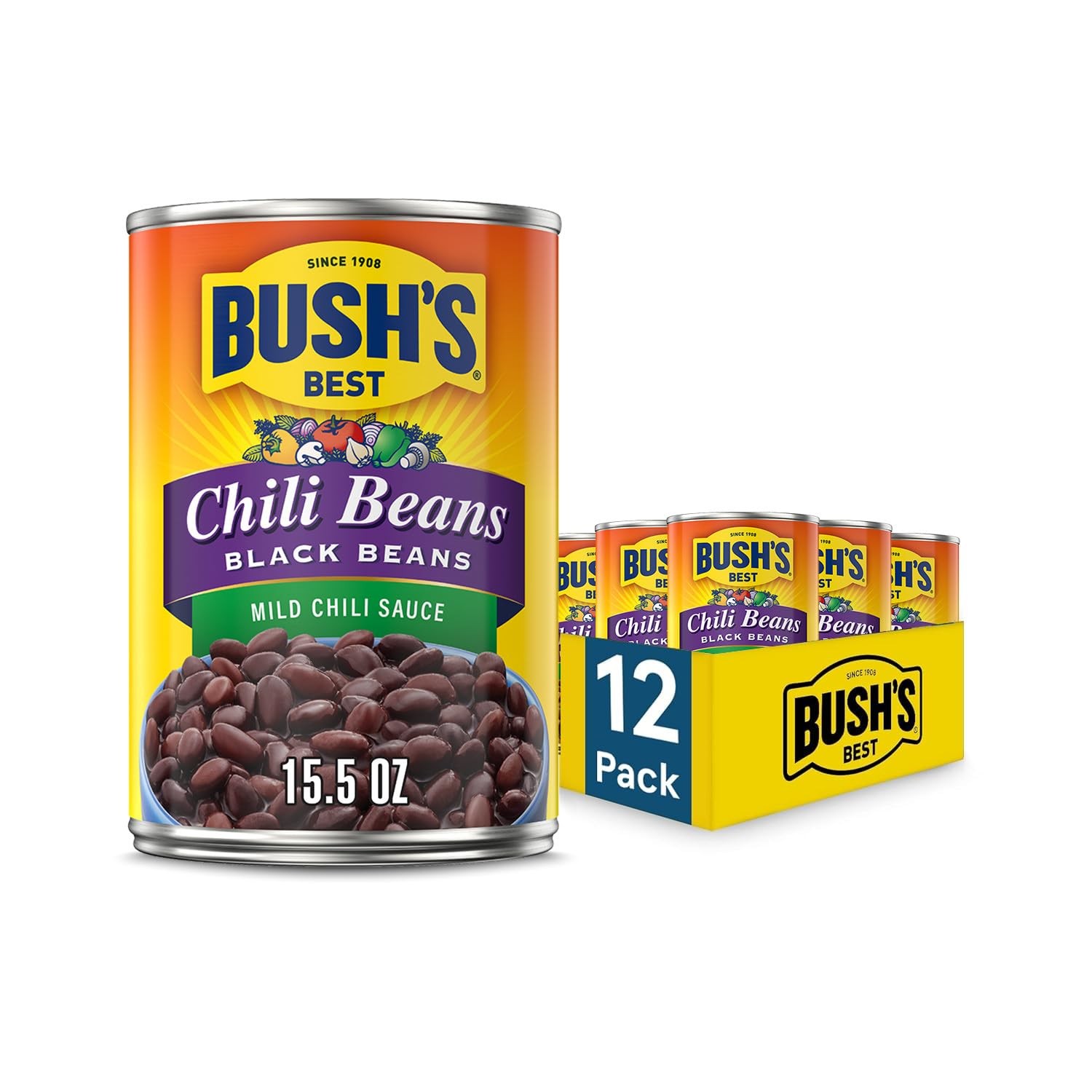 BUSH’S BEST 15.5 oz Black Chili Bean/Mild, Source of Protein Pack of 12