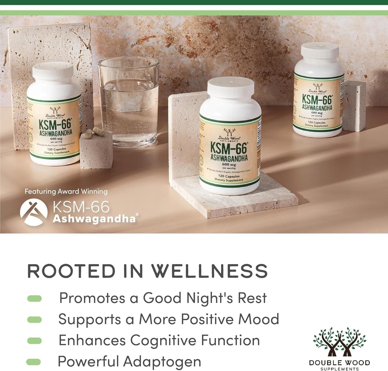 Double Wood Supplements Ashwagandha KSM 66 Organic and Clinically Studied Ext…