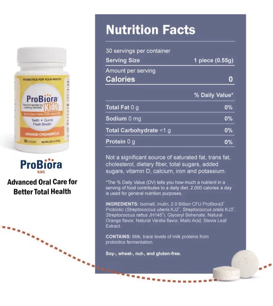 ProBiora Kids Probiotic Oral Care Gum Teeth Health Chewable 30 Tablets Orange