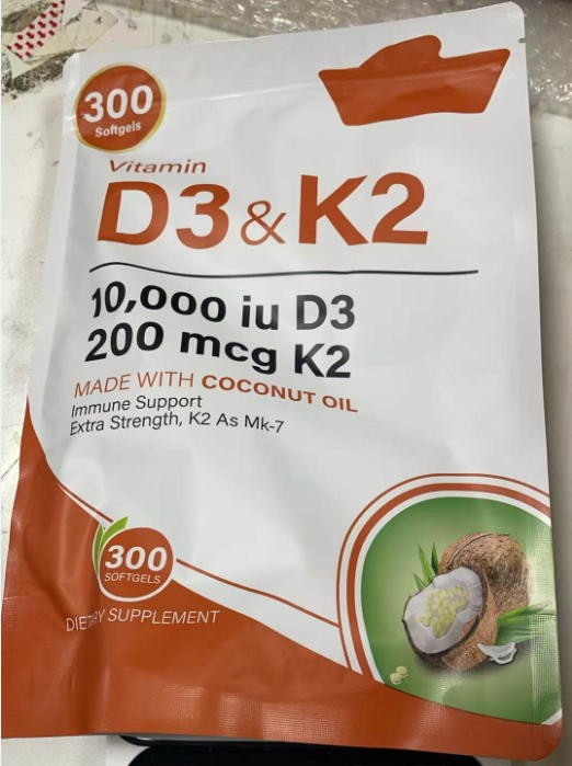 Vitamin D3 + K2 10,000 IU Softgels with Coconut Oil, High Potency 300 Ct