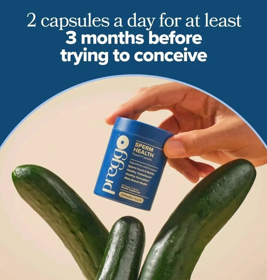 3PACK Preggo Sperm Health Capsules for Men Sperm Vegan & Motility,180 Count Caps