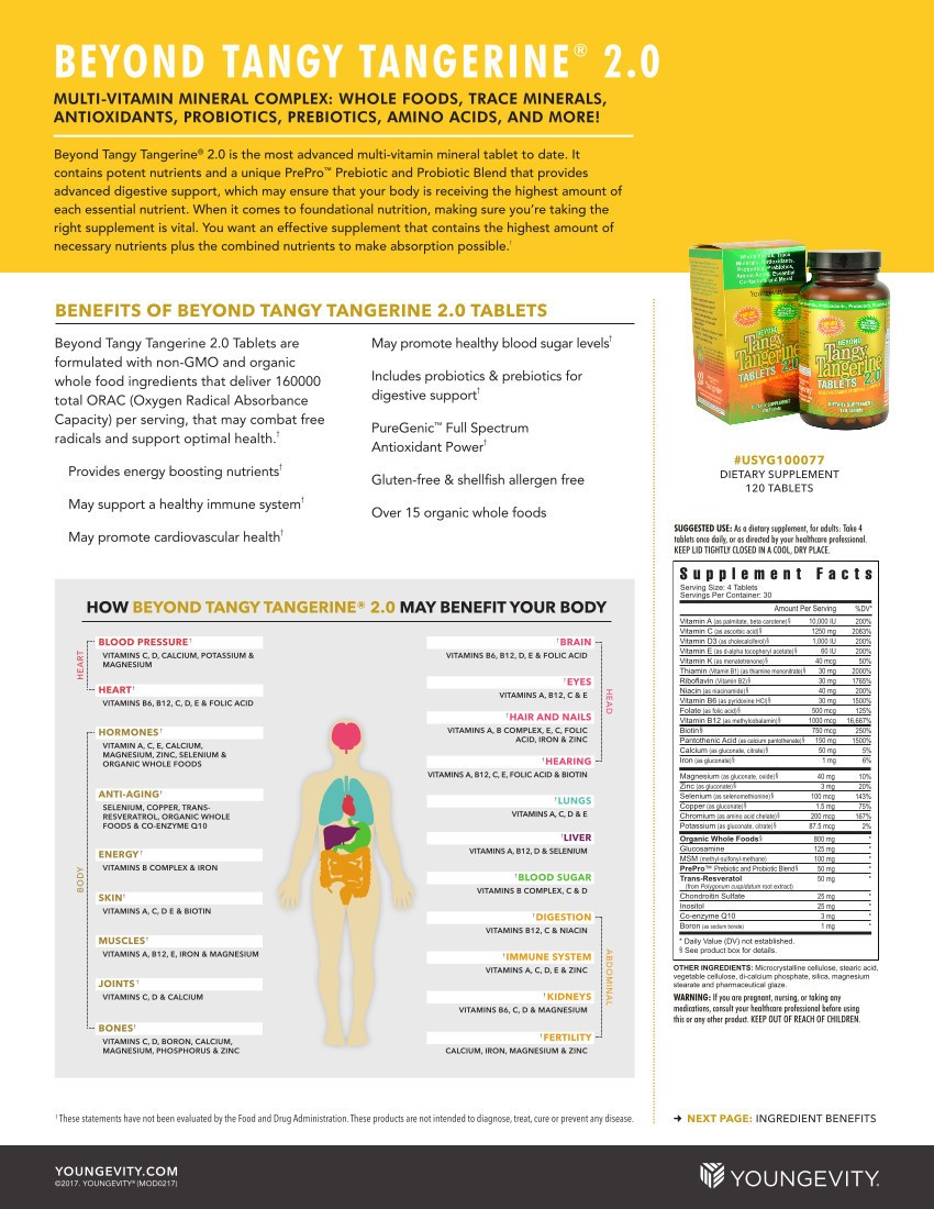 Youngevity Dr. Wallach Beyond Tangy Tangerine BTT 2.0 Tablets ( 4 Pack)