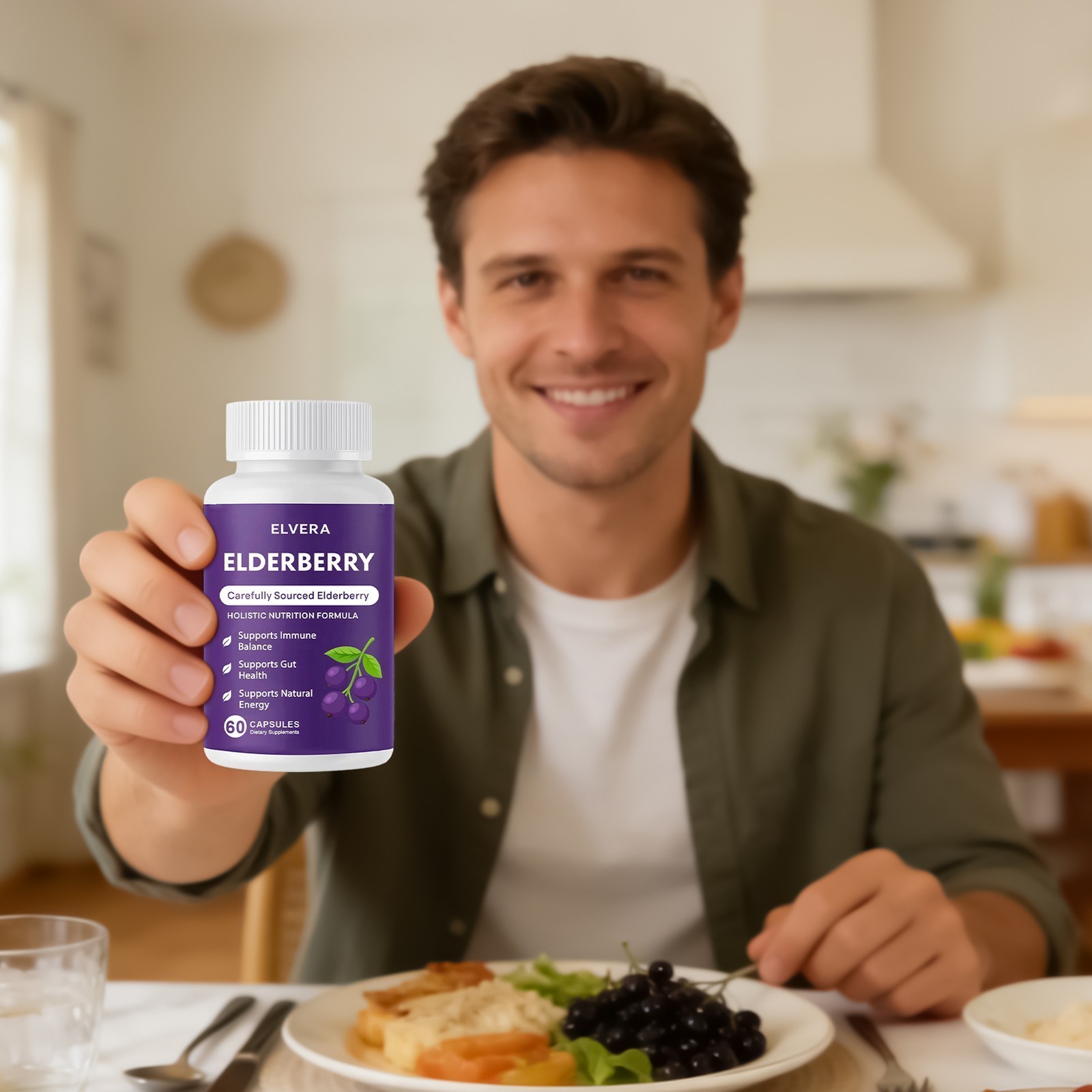 1-3x Elvera Elderberry Gut Support Complex – Organic Black Elderberry Capsules